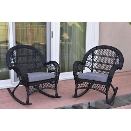 Jeco W00211-R-2-FS033 Santa Maria Black Wicker Rocker Chair with Steel Blue Cushion W00211-R_2-FS033